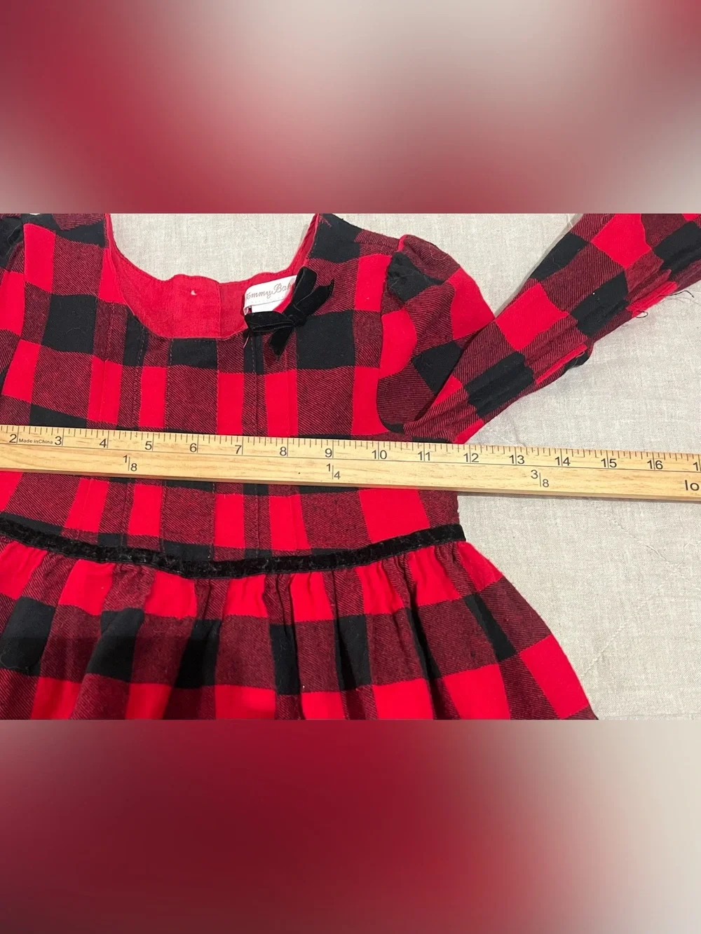 Tommy Bahama Dress Girls Size 8 Red Black Plaid Long Sleeve Holiday Velvet Trim